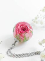 Real Rose Resin Necklace - Pink Floral Jewelry