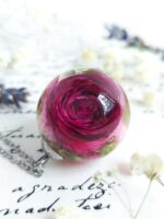 Purple Real Rose Pendant Necklace in Eco Friendly Resin