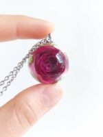 Purple Real Rose Pendant Necklace in Eco Friendly Resin