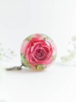 Real Rose Resin Necklace - Pink Floral Jewelry
