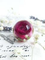 Purple Real Rose Pendant Necklace in Eco Friendly Resin