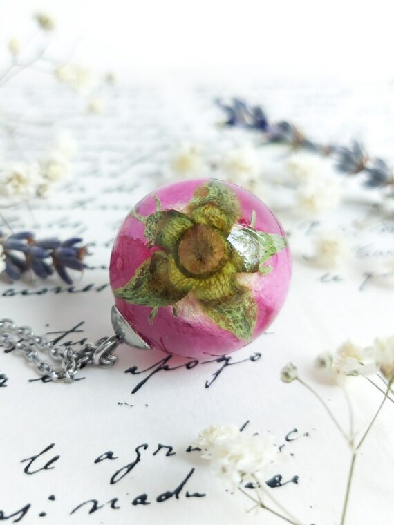 Purple Real Rose Pendant Necklace in Eco Friendly Resin