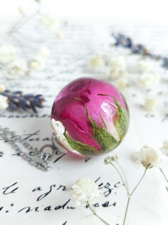 Purple Real Rose Pendant Necklace in Eco Friendly Resin