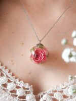 Real Rose Resin Necklace - Pink Floral Jewelry