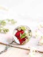 Dried Rose Flower Necklace in Resin – Floral Jewelry for Mom