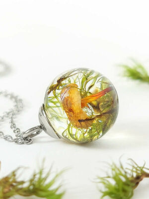 Dainty Mushroom Necklace - Botanical Resin with Real Moss