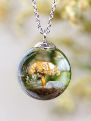 Mushroom Terrarium Necklace in Resin - Cottagecore Jewelry