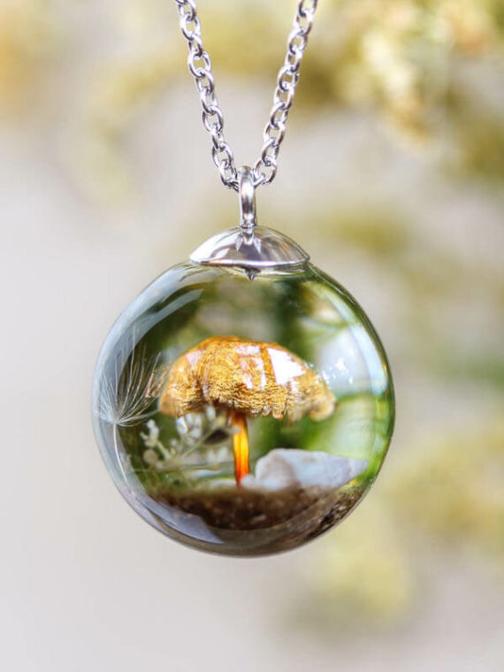 Mushroom Terrarium Necklace in Resin - Cottagecore Jewelry