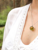 Tiny Mushroom Charm Necklace with Green Moss for Nature Lover