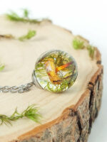 Tiny Mushroom Charm Necklace with Green Moss for Nature Lover