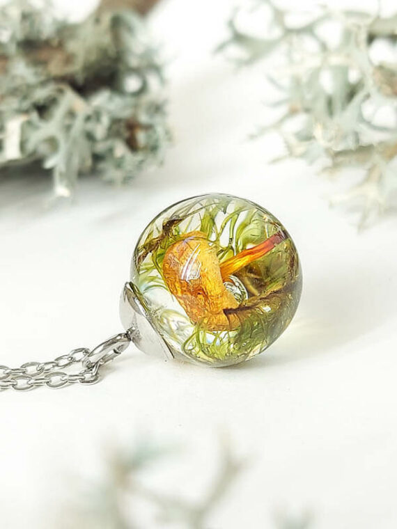 Dainty Mushroom Necklace - Botanical Resin with Real Moss