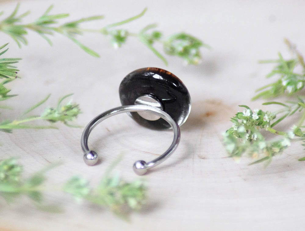 Real Mushroom Adjustable Ring with Fern and Dandelion Seed