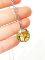Tiny Mushroom Charm Necklace with Green Moss for Nature Lover