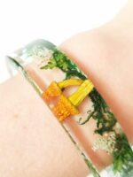 Cuff Bangle Bracelet with Real Mushroom in Resin for Nature Lovers