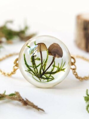 Real Mushroom Terrarium Bracelet  with Moss for Nature Lovers