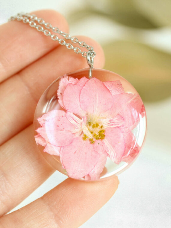 August Birth Flower Necklace - Pressed Gladiolus Jewelry in Resin