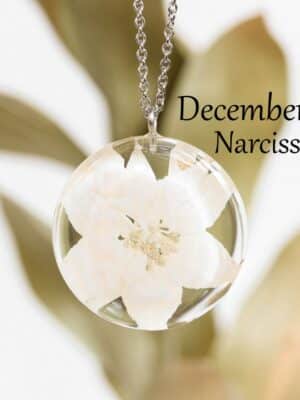 December Pressed Birthflower Necklace - Narcissus Flower Jewelry