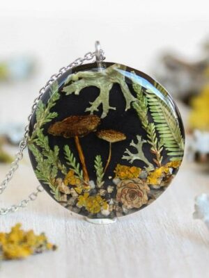 Mushroom Necklace with Real Plants - Jewelry Inspired by Nature
