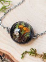 Nature Adjustable Chain Bracelet with Dried Mushroom in Resin
