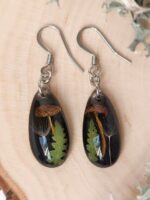 Dark Cottagecore Mushroom Earrings - Black Teardrop Earrings