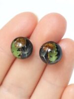 Small Black Stud Earrings with Mushroom, Fern and Dandelion Seed