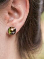 Small Black Stud Earrings with Mushroom, Fern and Dandelion Seed