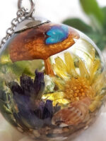 Dried Mushroom Garden Necklace with Wildflowers in Resin