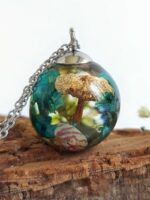 Magic Mushroom Necklace with Blue Flower Necklace in Resin