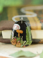 Cottagecore Mushroom Necklace with Real Plants and Pinecone