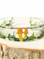 Cuff Bangle Bracelet with Real Mushroom in Resin for Nature Lovers