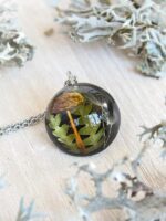 Minimalist Mushroom Pendant with Real Fern And Dandelion Seed