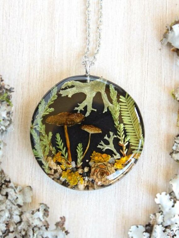 Mushroom Necklace with Real Plants - Jewelry Inspired by Nature