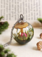 Real Fungi Necklace with Tiny Rose – Terrarium Resin Necklace
