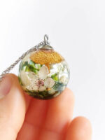 Floral Terrarium Necklace with Real Mushroom and Flower
