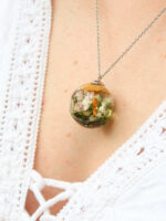 Floral Terrarium Necklace with Real Mushroom and Flower