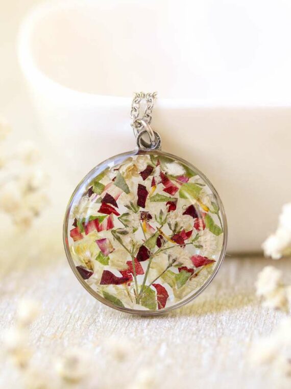Memorial Flowers Necklace – Preserved Flower Keepsake to Honor a Loved One