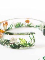 Cuff Bangle Bracelet with Real Mushroom in Resin for Nature Lovers