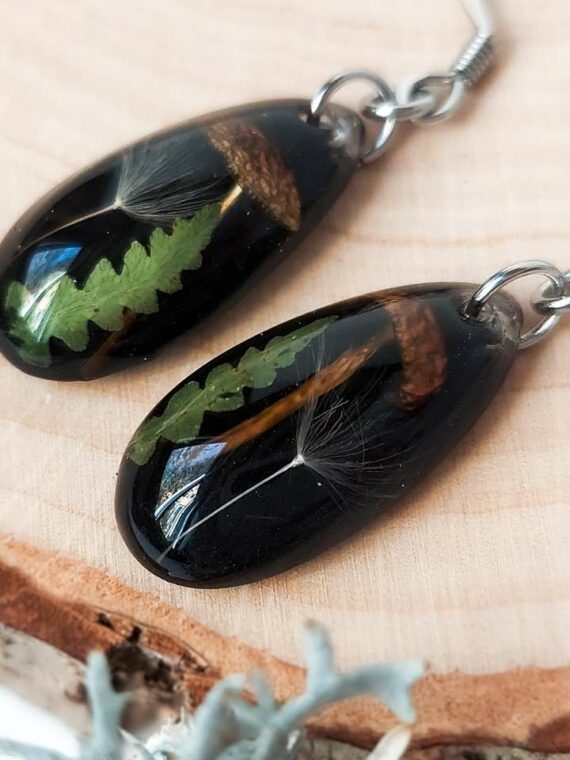 Dark Cottagecore Mushroom Earrings - Black Teardrop Earrings