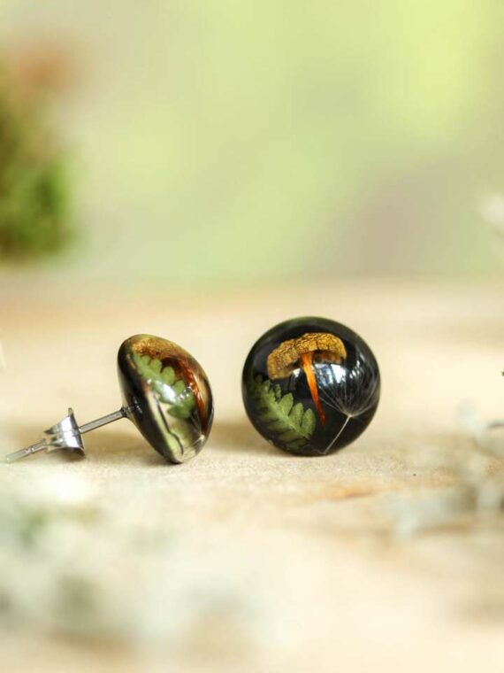 Real Mushroom Resin Earrings - Boho Minimalist Earrings Post