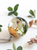 Floral Terrarium Necklace with Real Mushroom and Flower