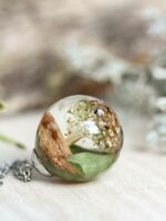 Mushroom Terrarium Necklace with Real Flower and Leaf in Resin