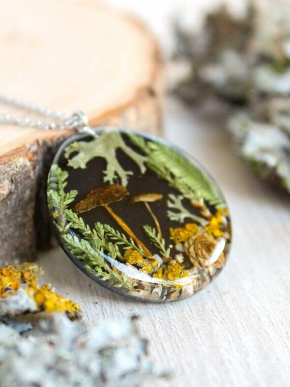 Mushroom Necklace with Real Plants - Jewelry Inspired by Nature