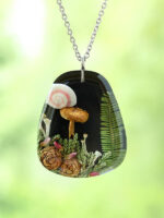 Cottagecore Mushroom Necklace with Real Plants and Pinecone