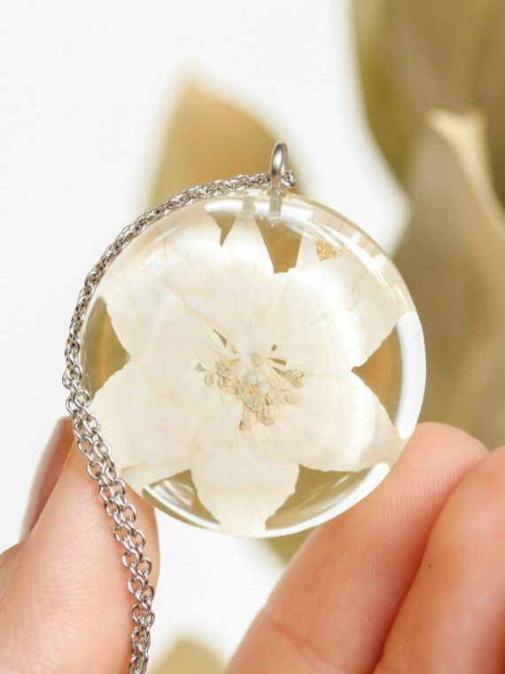 December Pressed Birthflower Necklace - Narcissus Flower Jewelry