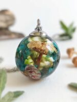 Magic Mushroom Necklace with Blue Flower Necklace in Resin