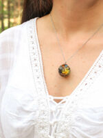 Dried Mushroom Garden Necklace with Wildflowers in Resin