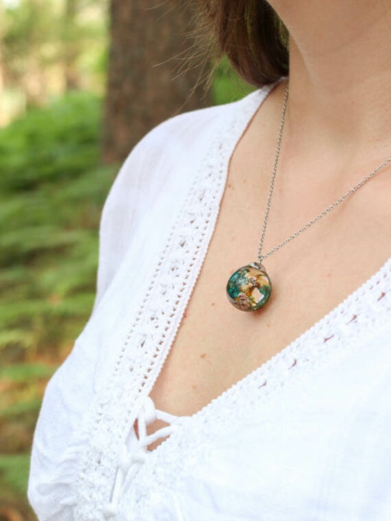 Magic Mushroom Necklace with Blue Flower Necklace in Resin