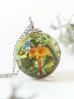 Botanical Resin Necklace with Real Mushroom and Green Moss