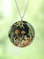 Aesthetic Mushroom Necklace with Real Lichen, Leaf and Pinecone