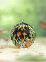 Aesthetic Mushroom Necklace with Real Lichen, Leaf and Pinecone